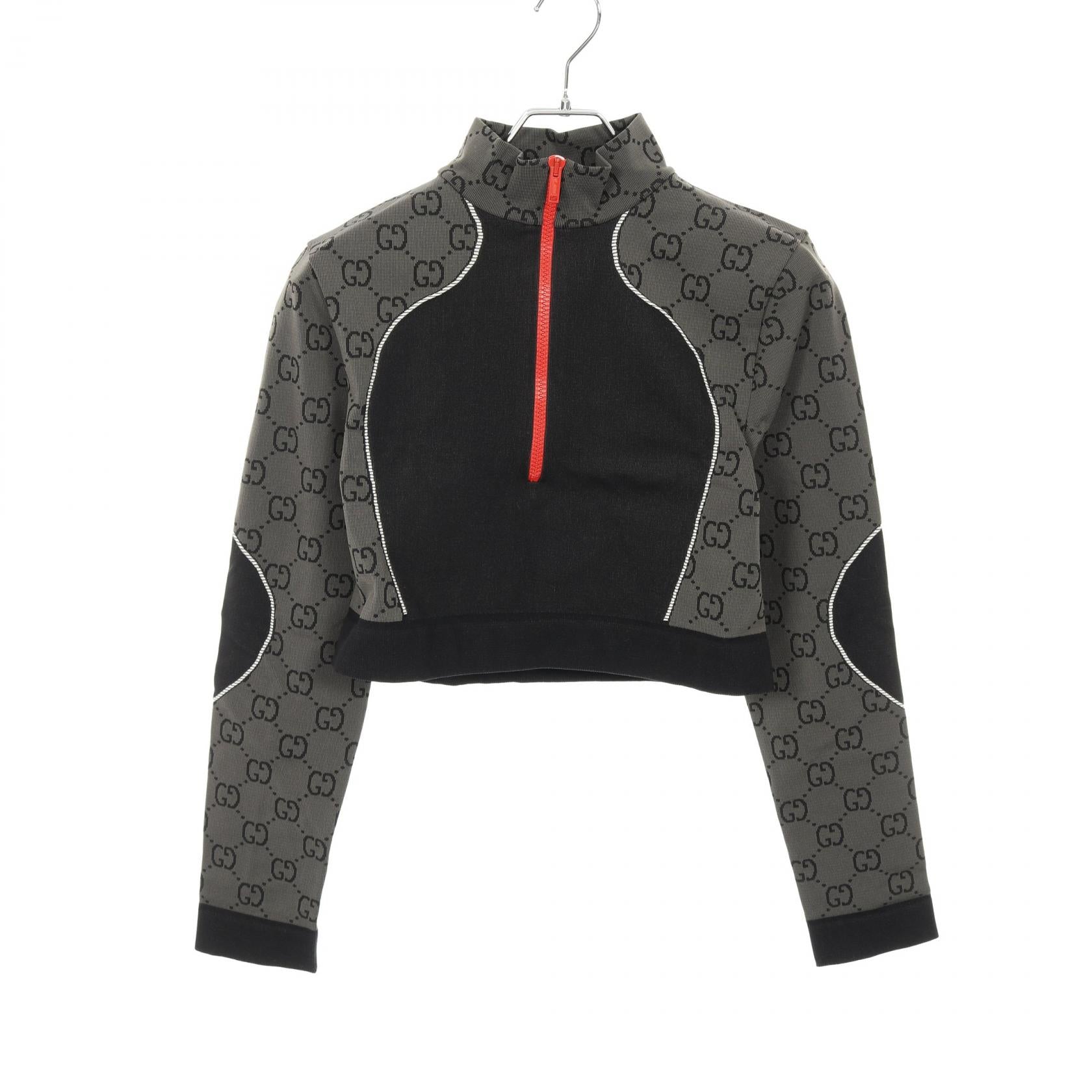GGジャカード ハーフジップ クロップド ジャージ ナイロン グレー