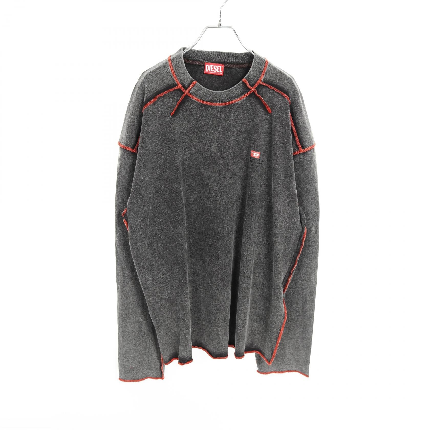 DIESEL 長袖カットソー グレー/レッド T-WEEK-LS Tシャツ クルーネック 長袖 コットン グレー レッド