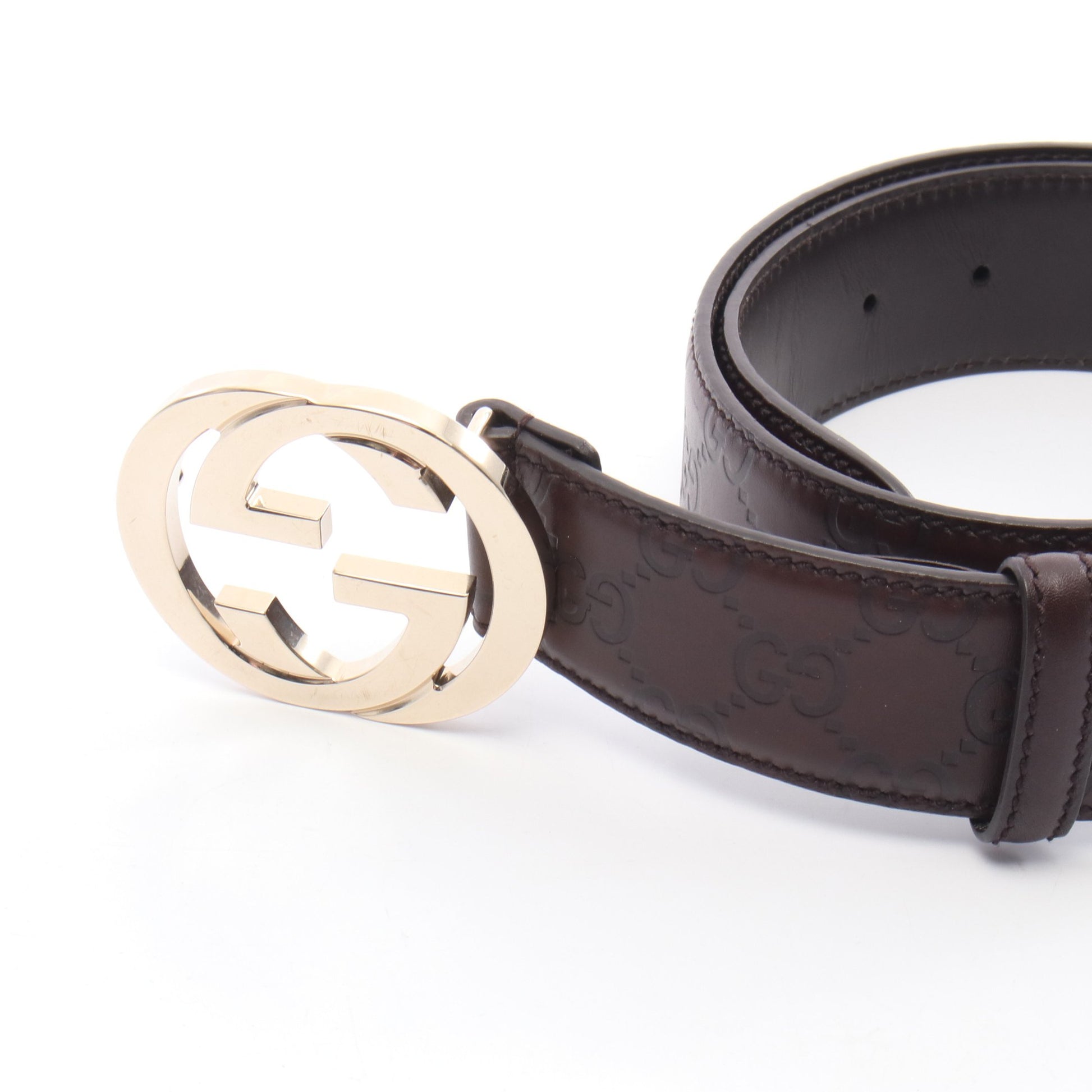 インターロッキングG グッチシマ ベルト レザー ダークブラウン グッチ  