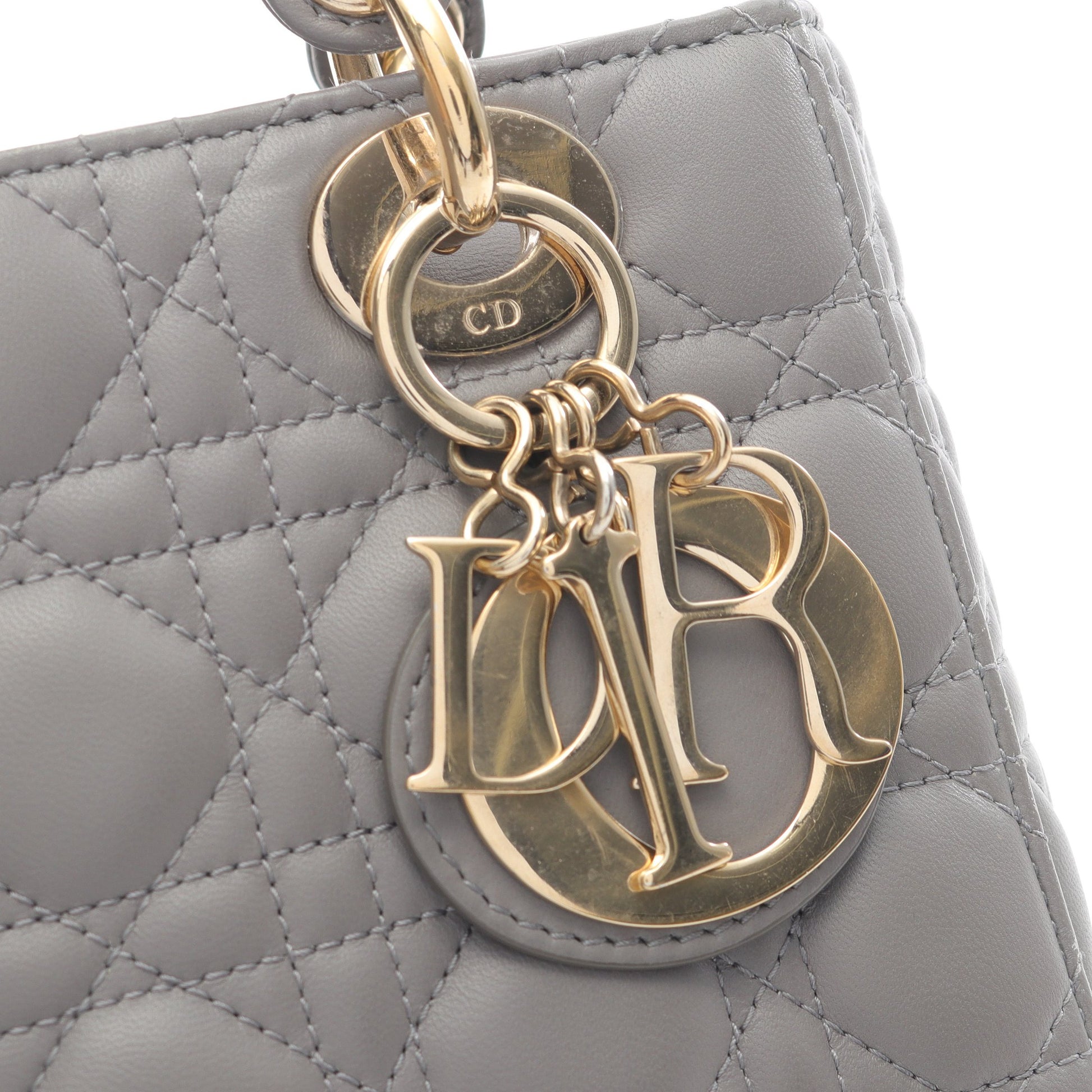 レディディオール スモール ハンドバッグ レザー グレー 2WAY クリスチャンディオール バッグ Christian Dior