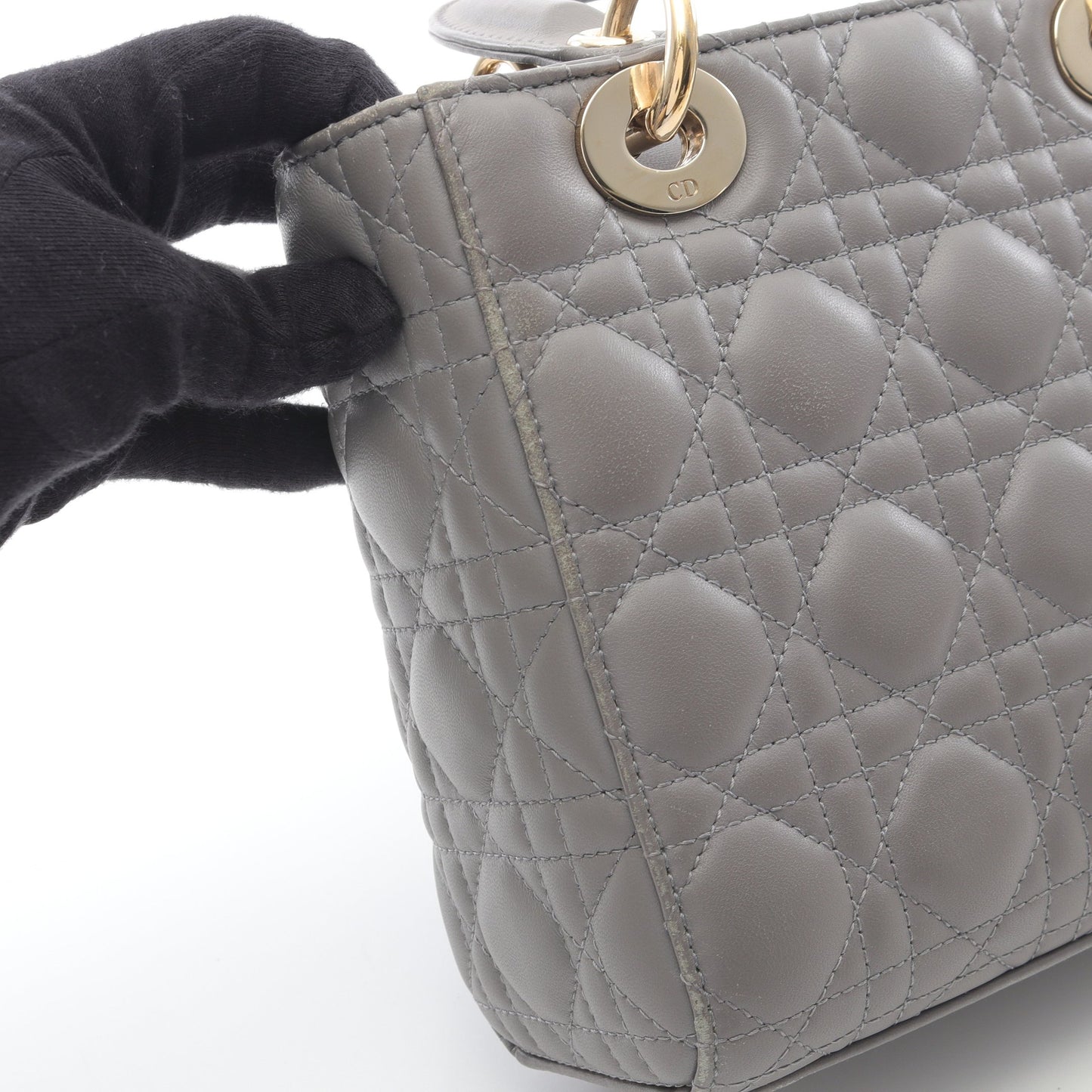 レディディオール スモール ハンドバッグ レザー グレー 2WAY クリスチャンディオール バッグ Christian Dior