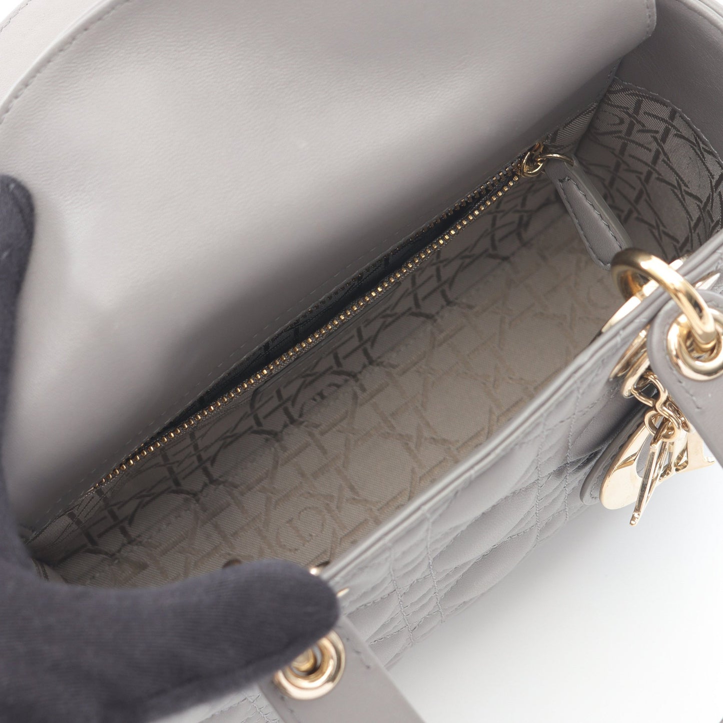 レディディオール スモール ハンドバッグ レザー グレー 2WAY クリスチャンディオール バッグ Christian Dior