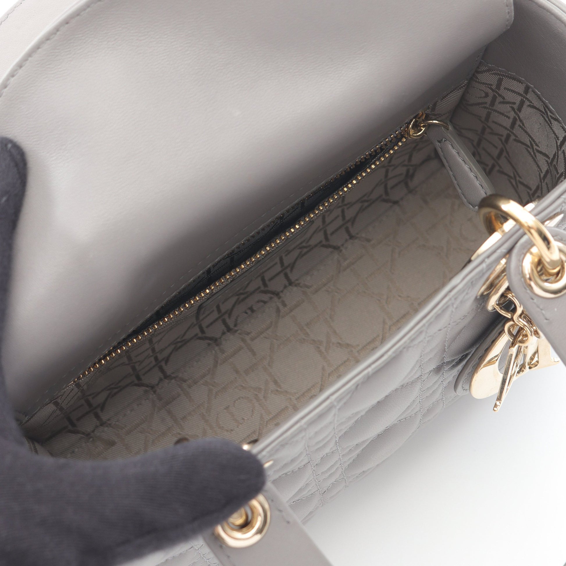 レディディオール スモール ハンドバッグ レザー グレー 2WAY クリスチャンディオール バッグ Christian Dior