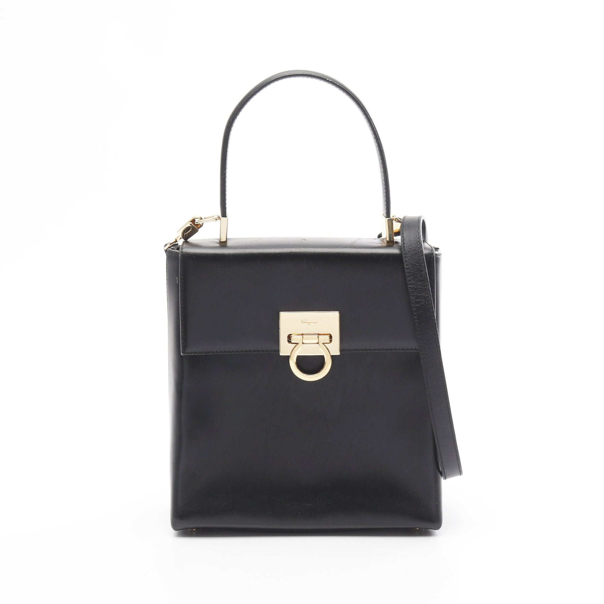 ガンチーニ ハンドバッグ レザー ブラック 2WAY サルヴァトーレフェラガモ バッグ Salvatore Ferragamo