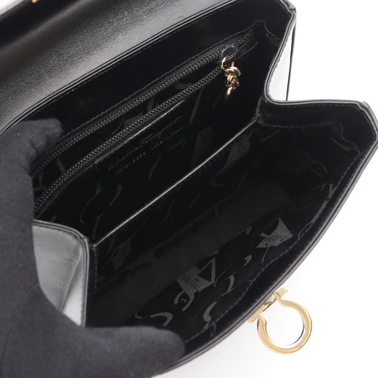 ガンチーニ ハンドバッグ レザー ブラック 2WAY サルヴァトーレフェラガモ バッグ Salvatore Ferragamo