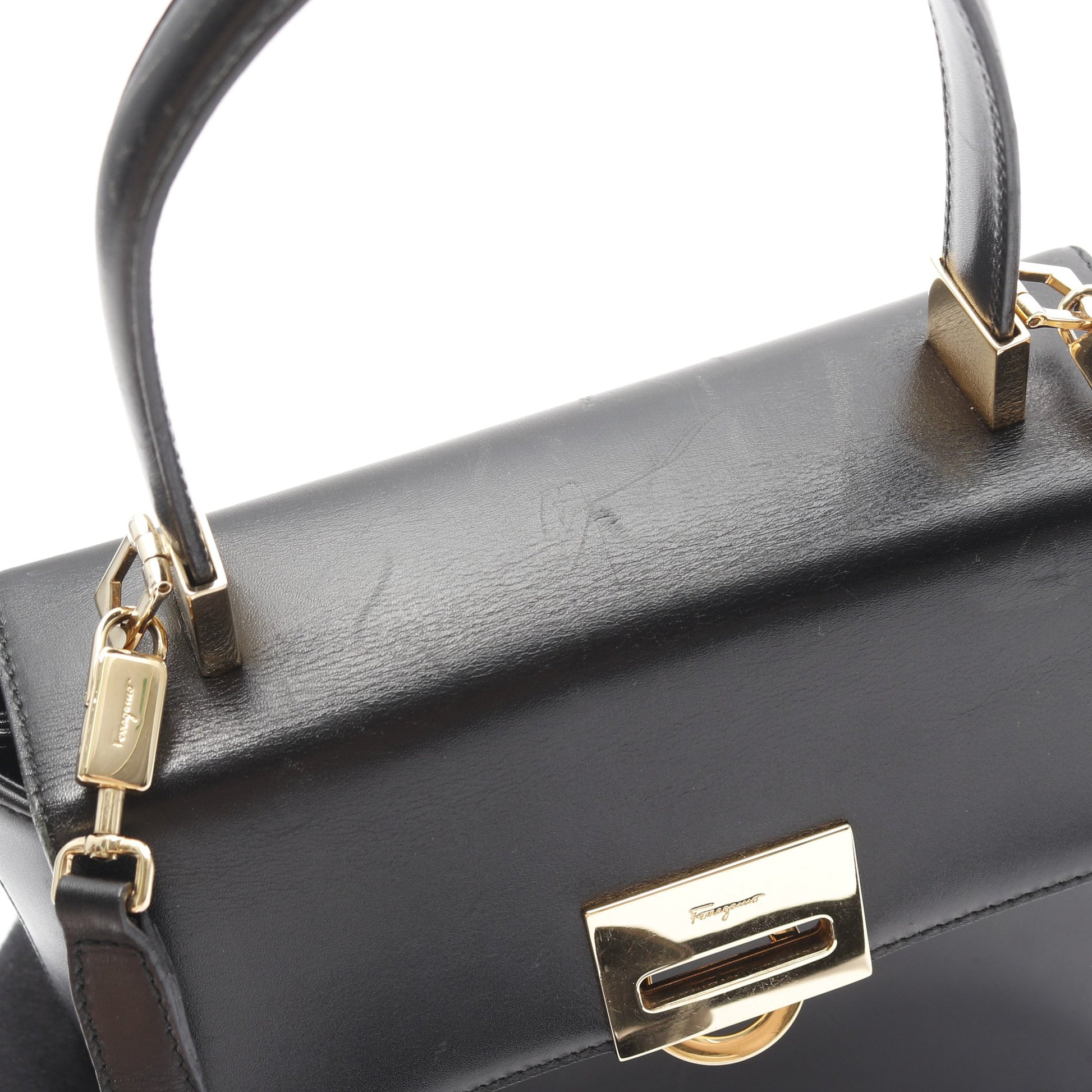 ガンチーニ ハンドバッグ レザー ブラック 2WAY サルヴァトーレフェラガモ バッグ Salvatore Ferragamo