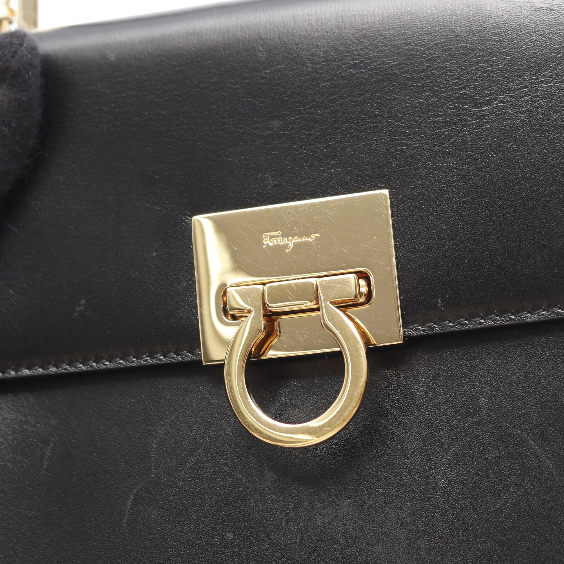ガンチーニ ハンドバッグ レザー ブラック 2WAY サルヴァトーレフェラガモ バッグ Salvatore Ferragamo