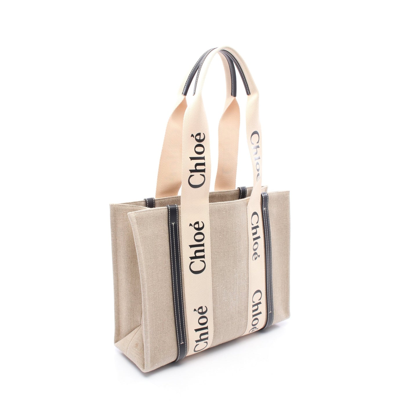 WOODY ウッディ ミディアム ショルダーバッグ トートバッグ キャンバス レザー ベージュ ブラック クロエ バッグ Chloe