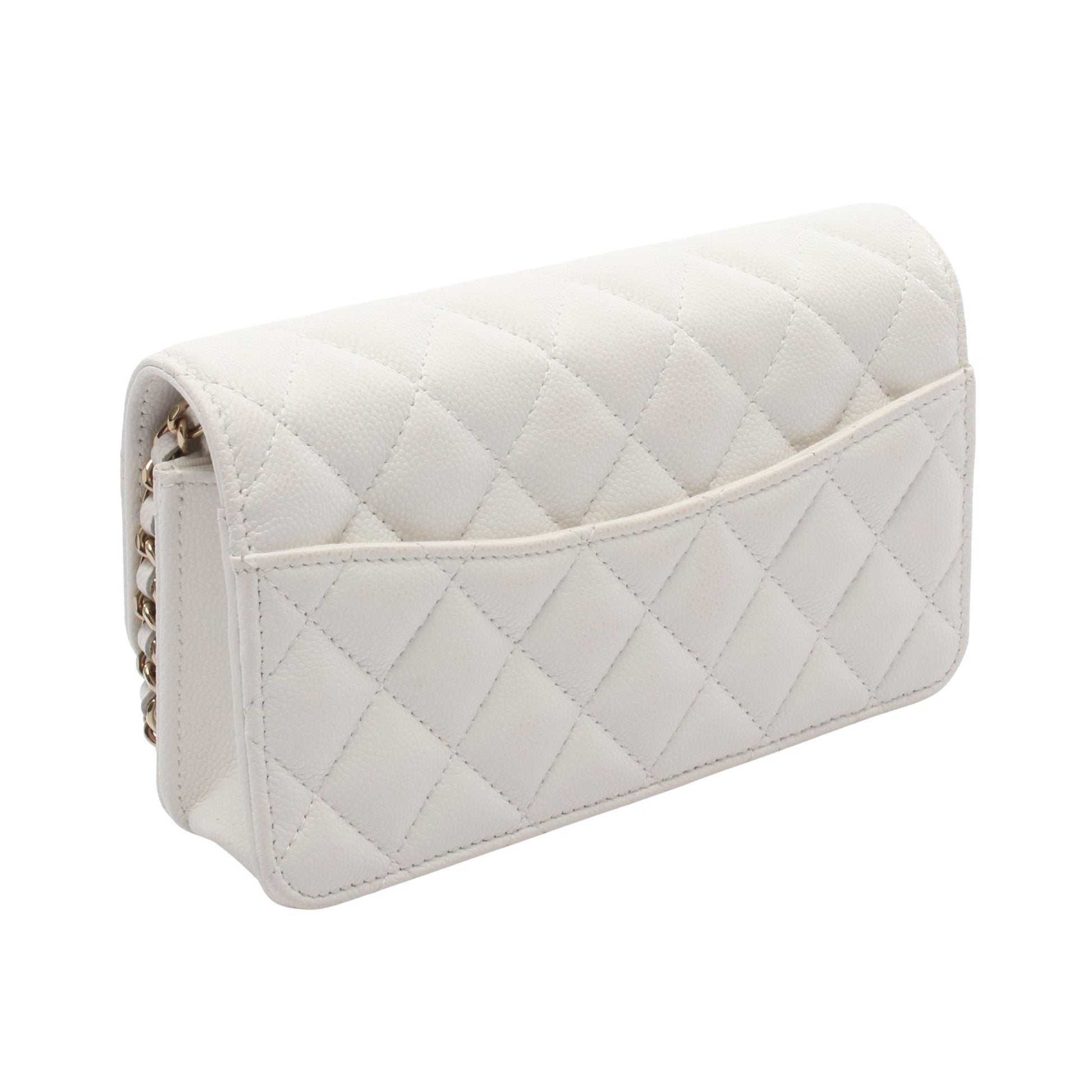 マトラッセ フォンケース チェーンウォレット キャビアスキン ホワイト ゴールド金具 シャネル バッグ CHANEL