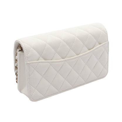 マトラッセ フォンケース チェーンウォレット キャビアスキン ホワイト ゴールド金具 シャネル バッグ CHANEL