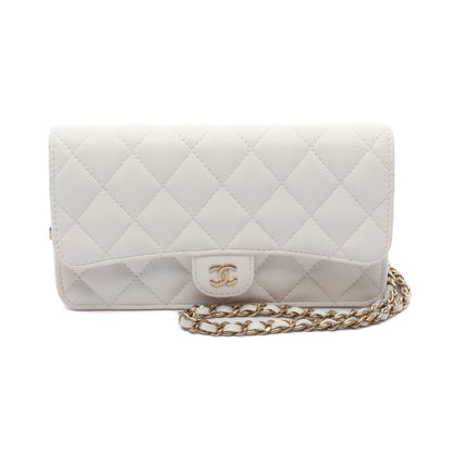マトラッセ フォンケース チェーンウォレット キャビアスキン ホワイト ゴールド金具 シャネル バッグ CHANEL