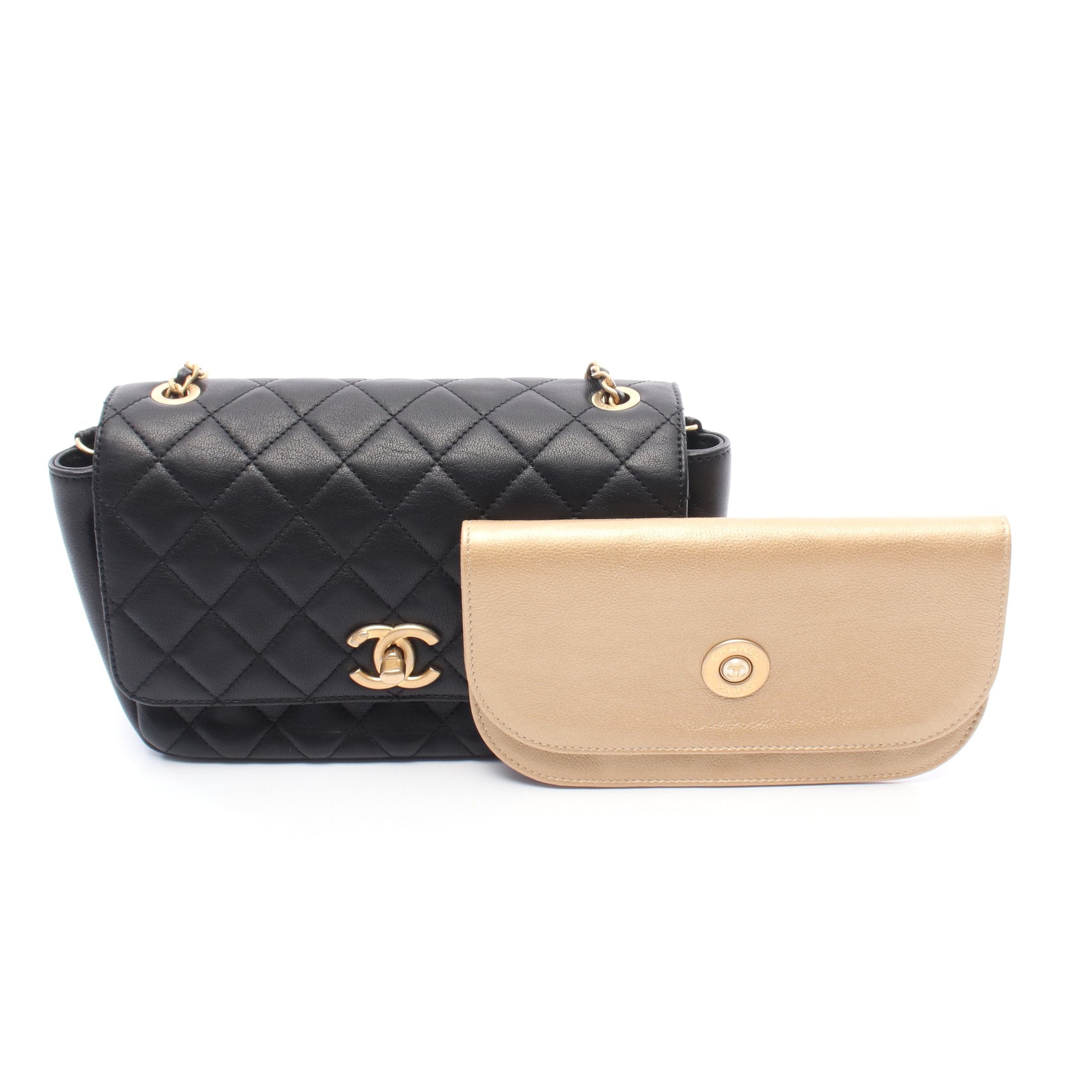 【中古】 CHANEL シャネル ミニミニマトラッセ  カメリア チェーンバッグ ランダムシリアル ブラック 女性  25020239 KJ シャネル(CHANEL)シャネル ミニマトラッセ チェーンショルダー バッグ