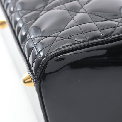レディディオール ラージ ハンドバッグ エナメルレザー ブラック 2WAY クリスチャンディオール バッグ Christian Dior