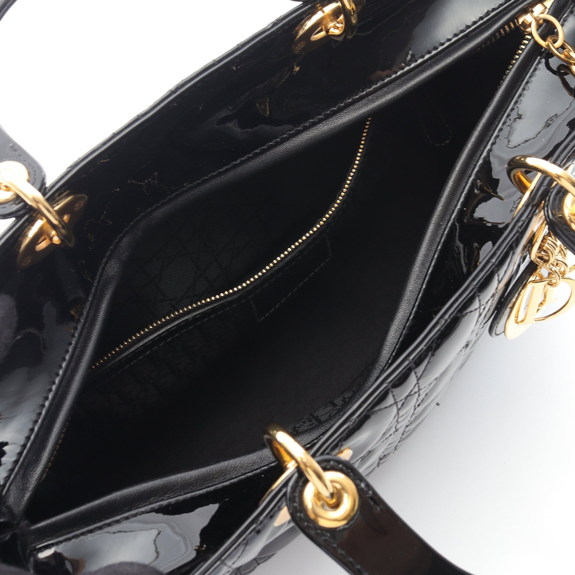 レディディオール ラージ ハンドバッグ エナメルレザー ブラック 2WAY クリスチャンディオール バッグ Christian Dior
