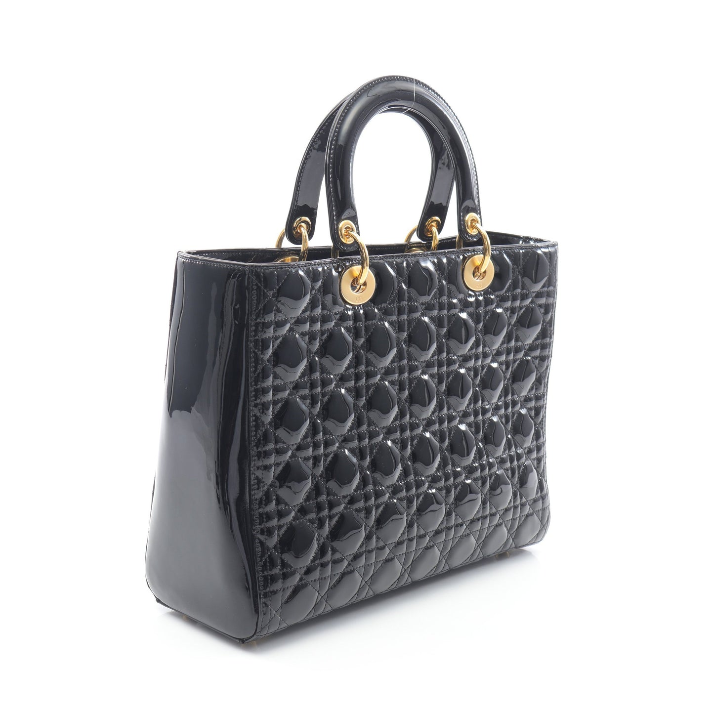 レディディオール ラージ ハンドバッグ エナメルレザー ブラック 2WAY クリスチャンディオール バッグ Christian Dior