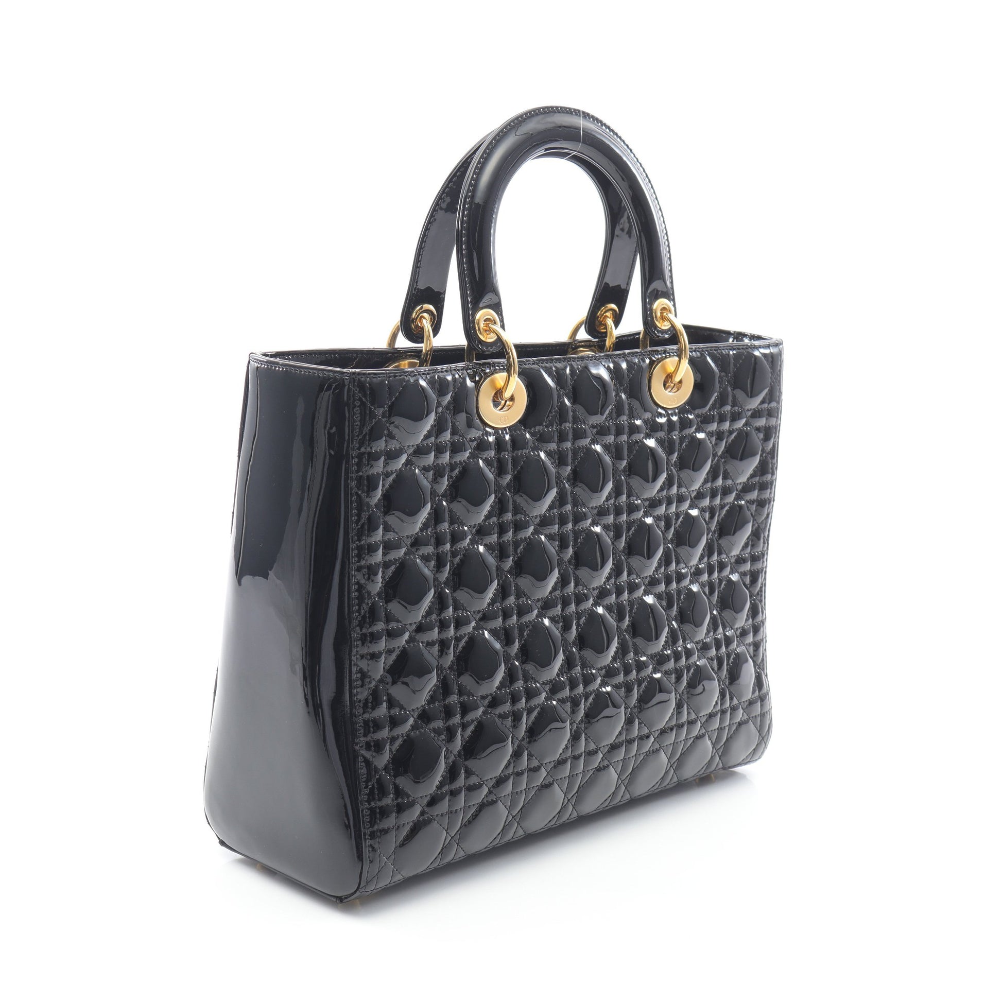 レディディオール ラージ ハンドバッグ エナメルレザー ブラック 2WAY クリスチャンディオール バッグ Christian Dior