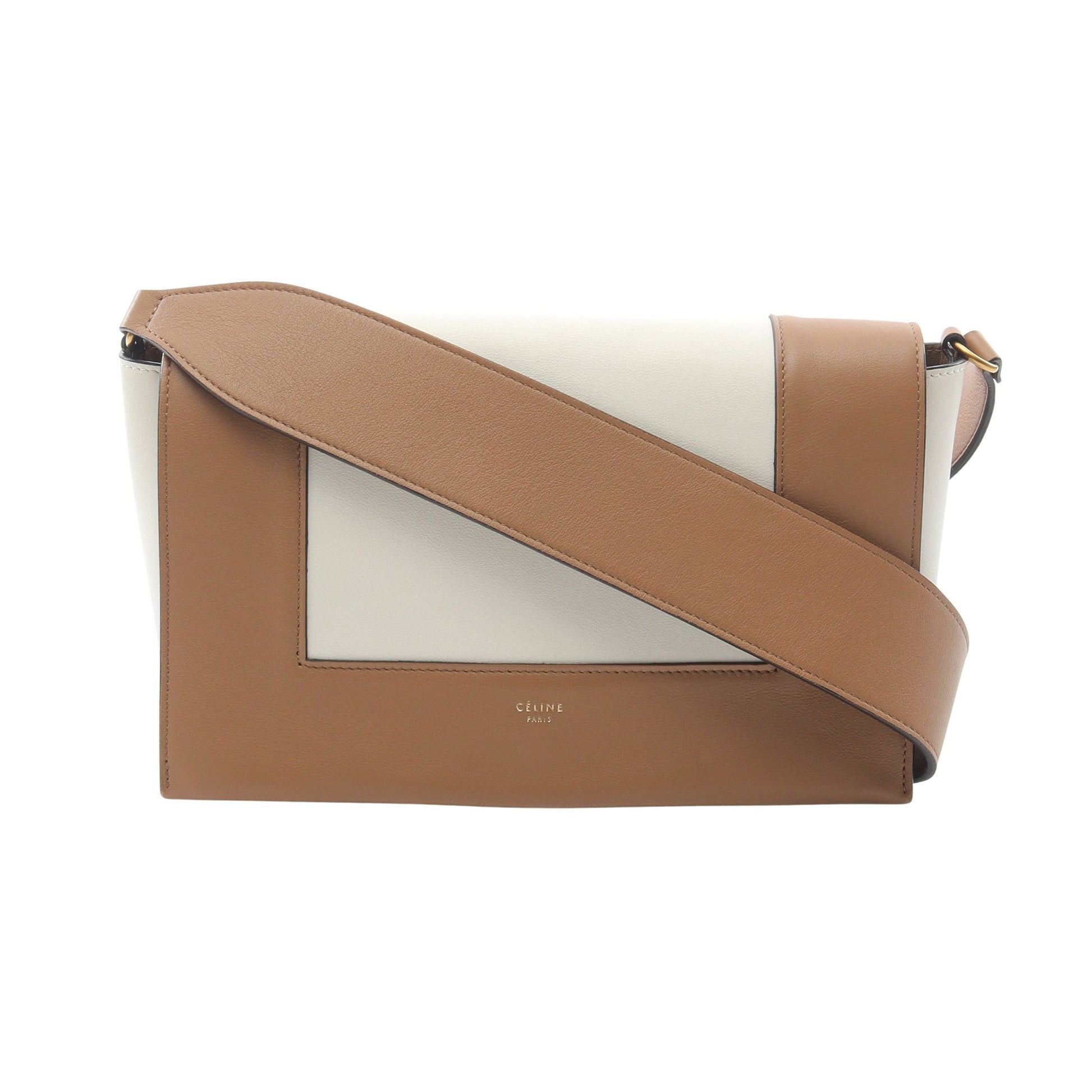 フレーム ミディアム ショルダーバッグ レザー ホワイト ライトブラウン セリーヌ バッグ CELINE