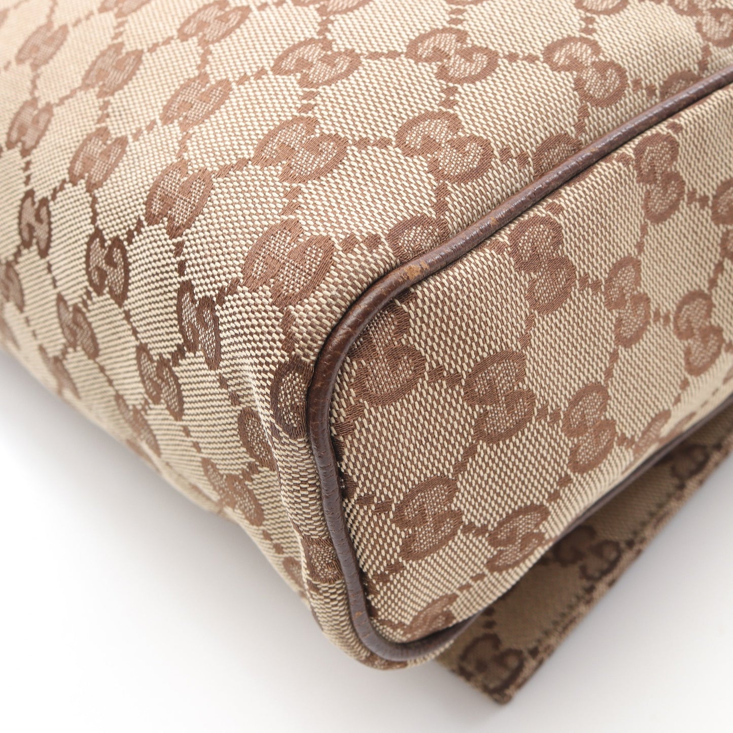 ショルダーバッグ キャンバス レザー ベージュ ダークブラウン グッチ バッグ GUCCI