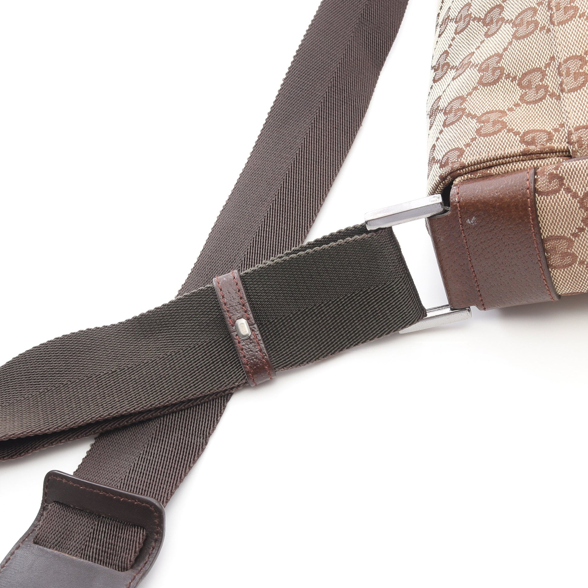 ショルダーバッグ キャンバス レザー ベージュ ダークブラウン グッチ バッグ GUCCI
