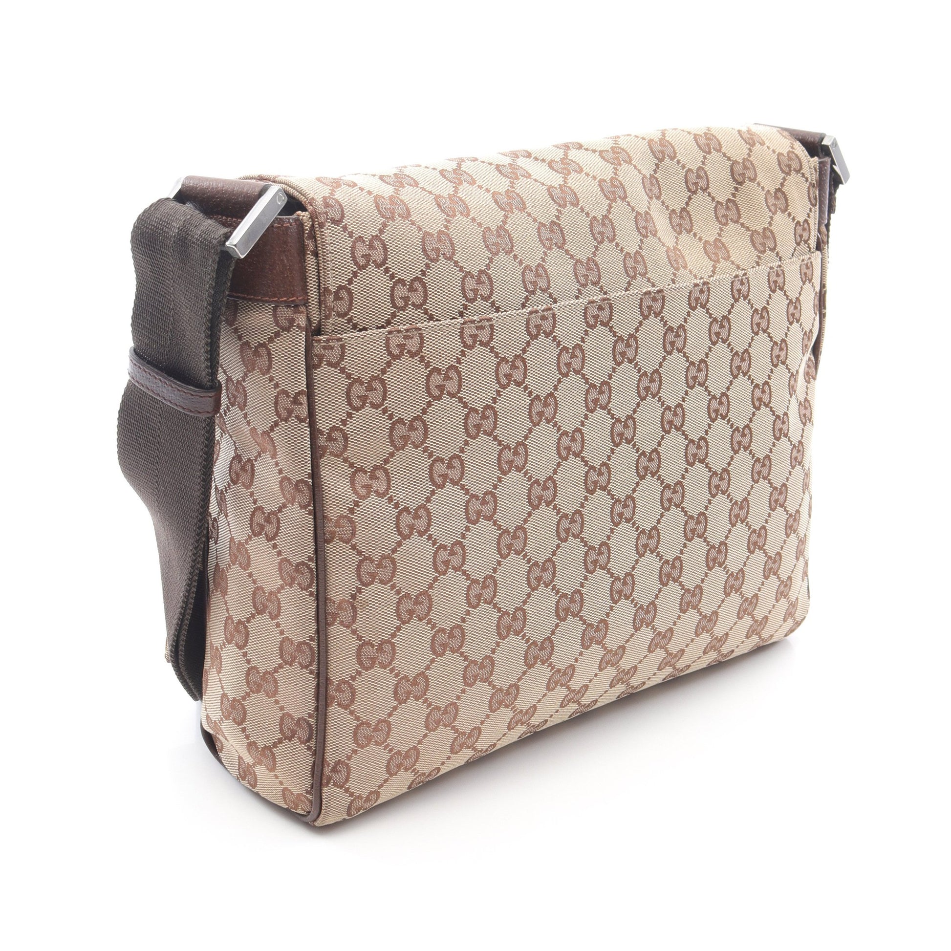 ショルダーバッグ キャンバス レザー ベージュ ダークブラウン グッチ バッグ GUCCI