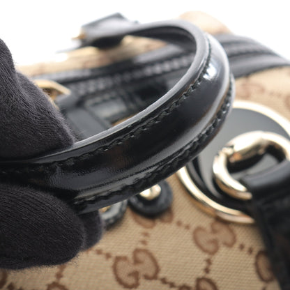 GGキャンバス ハンドバッグ キャンバス エナメルレザー ベージュ ブラック グッチ バッグ GUCCI