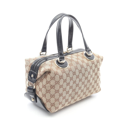 GGキャンバス ハンドバッグ キャンバス エナメルレザー ベージュ ブラック グッチ バッグ GUCCI