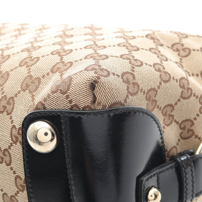 GGキャンバス ハンドバッグ キャンバス エナメルレザー ベージュ ブラック グッチ バッグ GUCCI