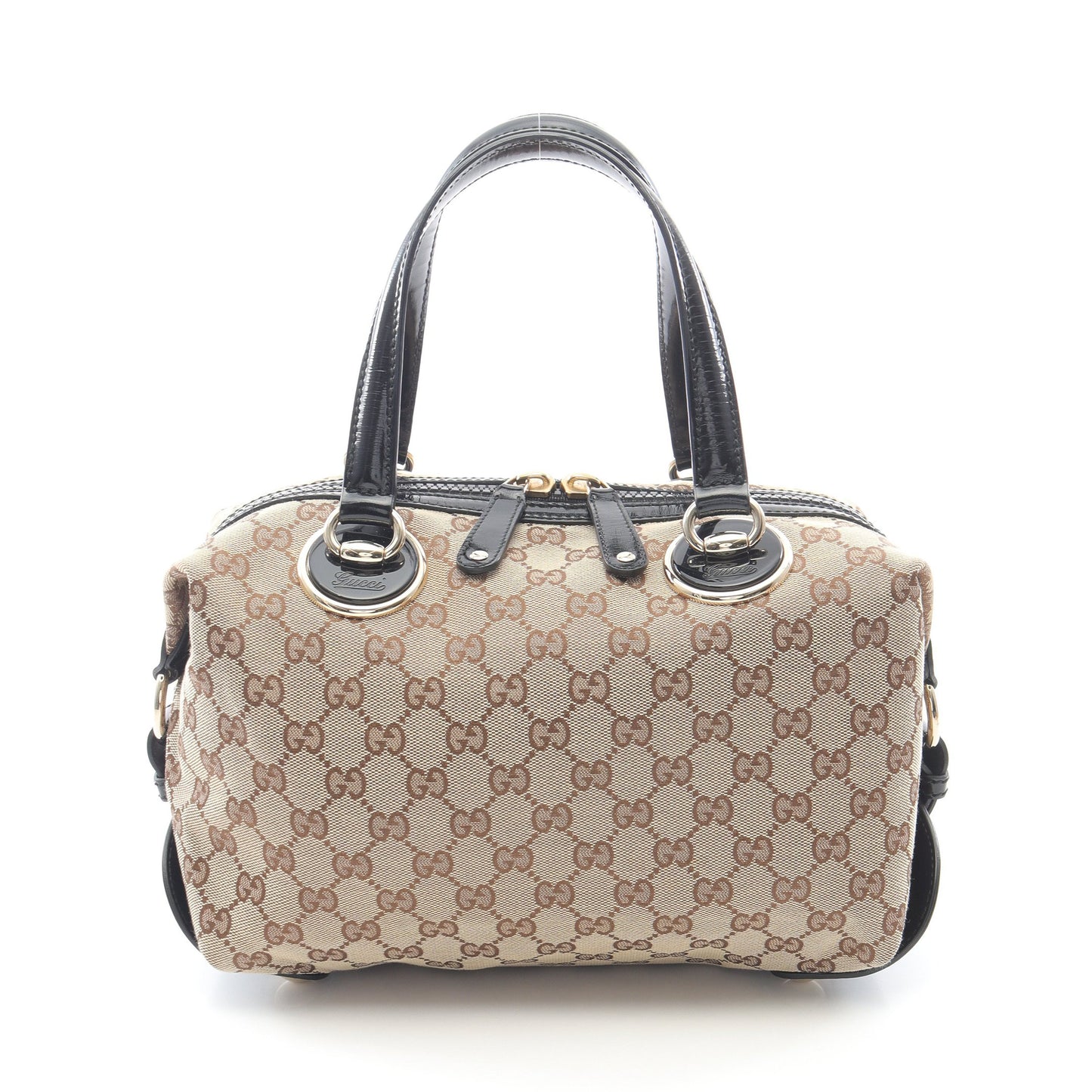 GGキャンバス ハンドバッグ キャンバス エナメルレザー ベージュ ブラック グッチ バッグ GUCCI