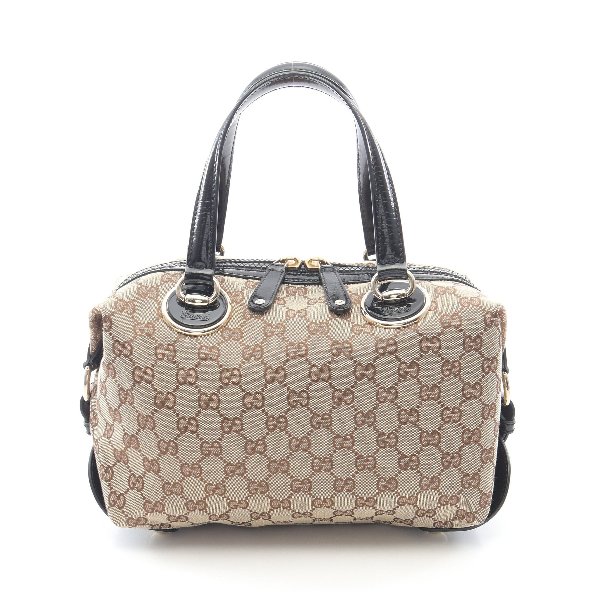 GGキャンバス ハンドバッグ キャンバス エナメルレザー ベージュ ブラック グッチ バッグ GUCCI