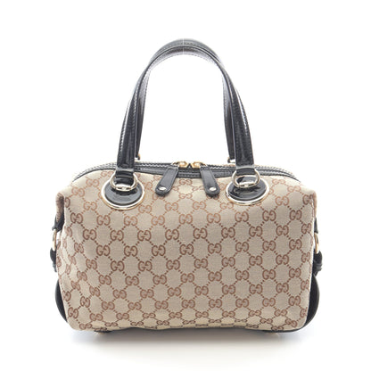 GGキャンバス ハンドバッグ キャンバス エナメルレザー ベージュ ブラック グッチ バッグ GUCCI