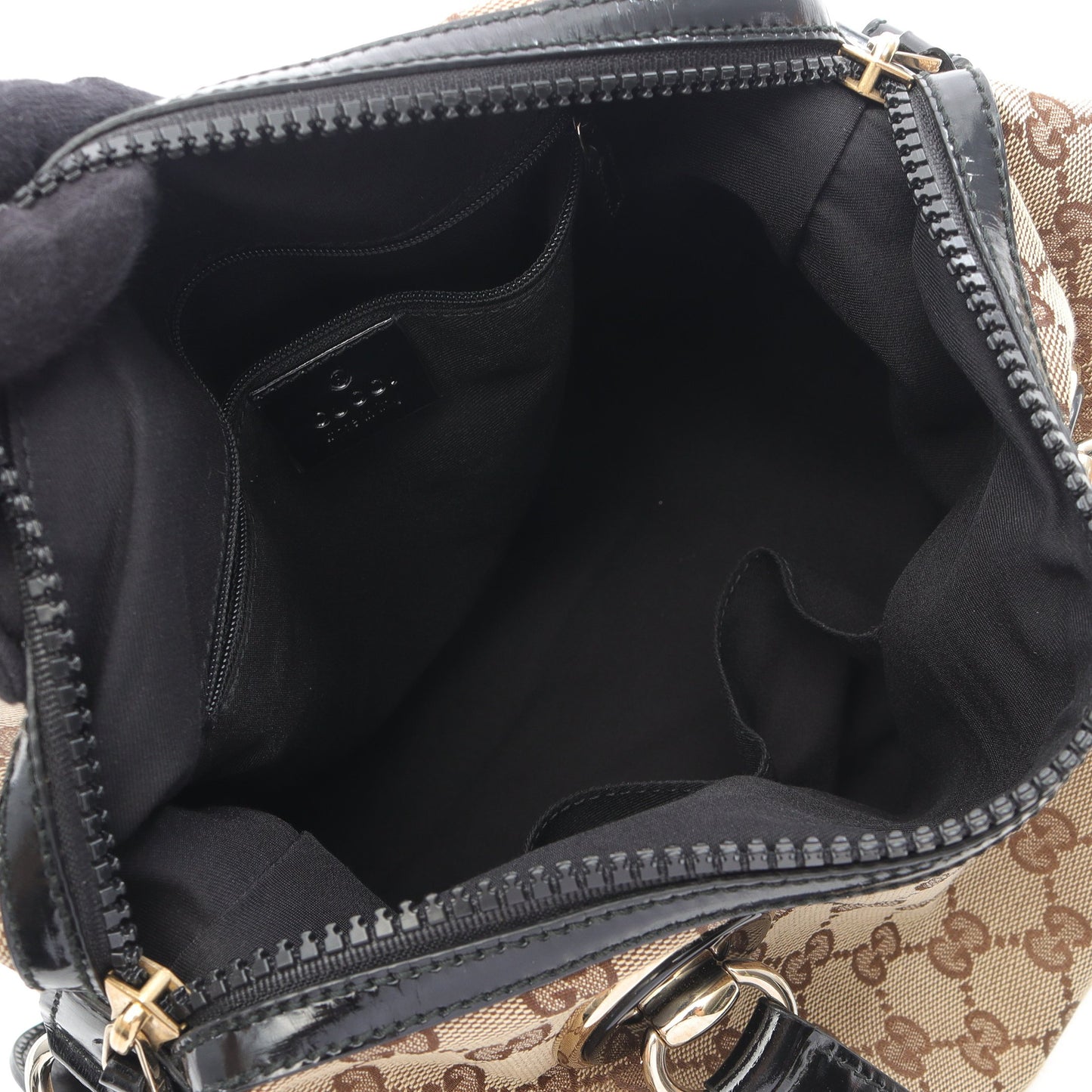 GGキャンバス ハンドバッグ キャンバス エナメルレザー ベージュ ブラック グッチ バッグ GUCCI