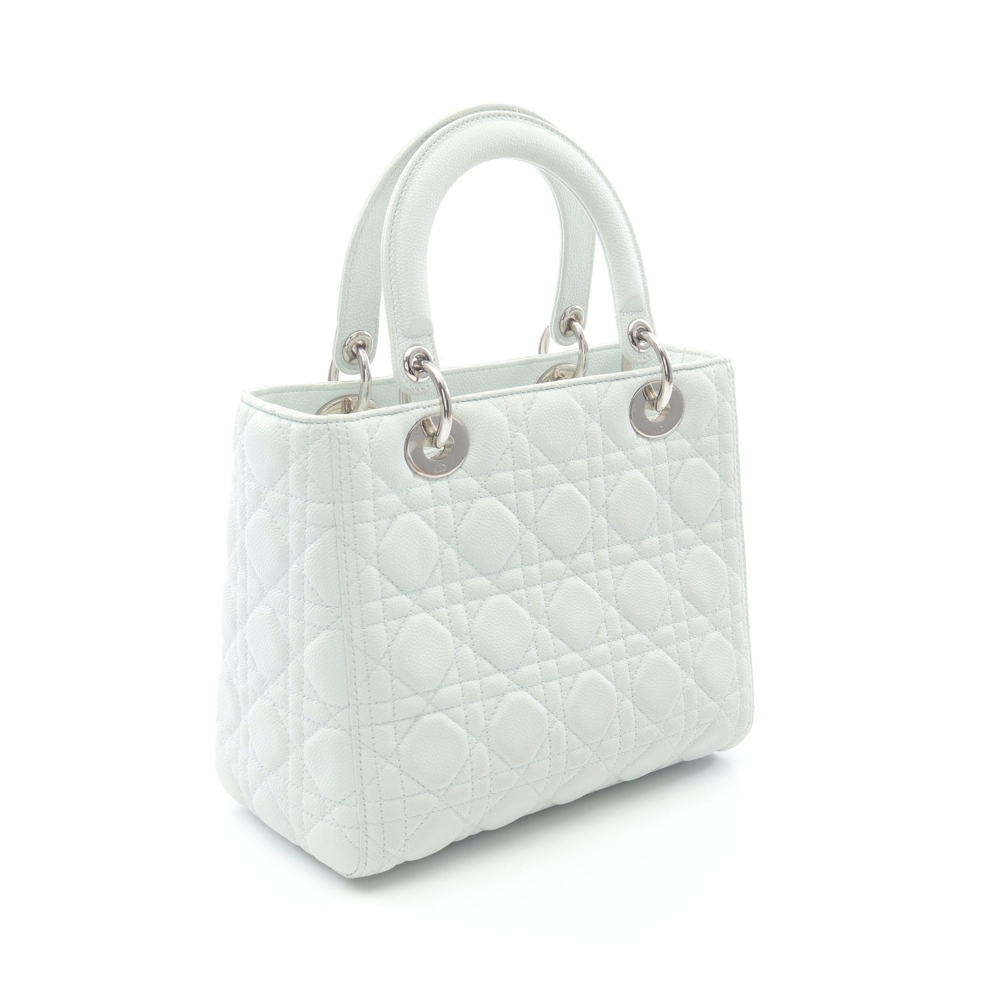 LADY DIOR レディディオール カナージュ ハンドバッグ レザー ライトブルー 2WAY クリスチャンディオール バッグ Christian Dior