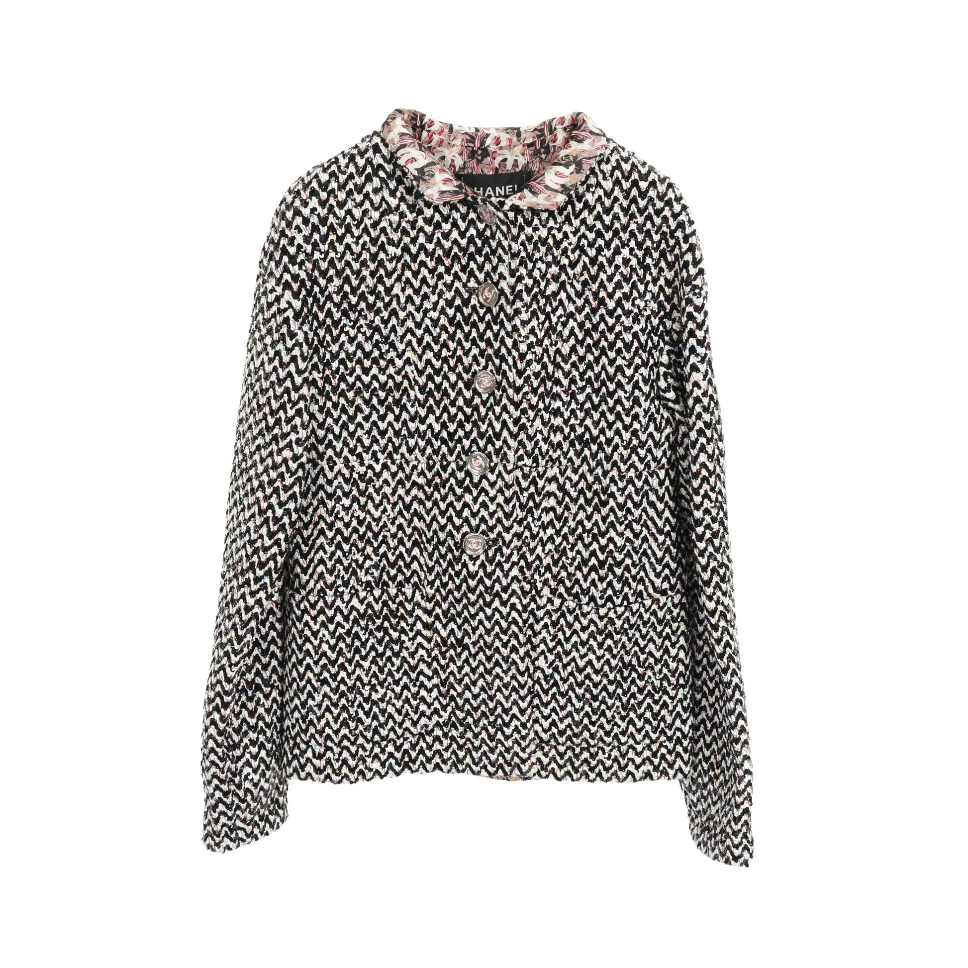 ココマークボタン スパンコール ツイード ジャケット コットン ブラック ホワイト マルチカラー シャネル アウター CHANEL