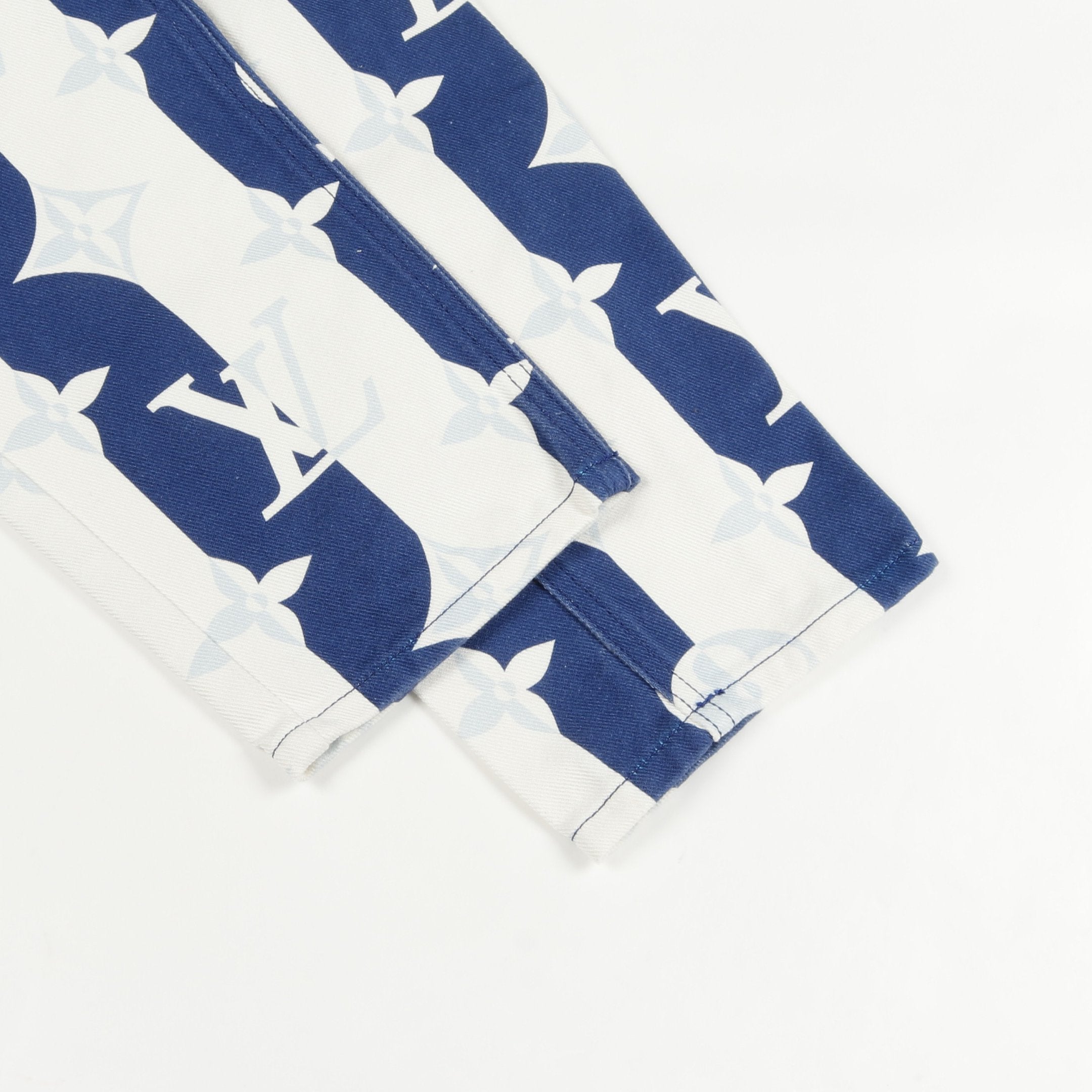 モノグラム デニムパンツ ストライプ コットン ホワイト ネイビー