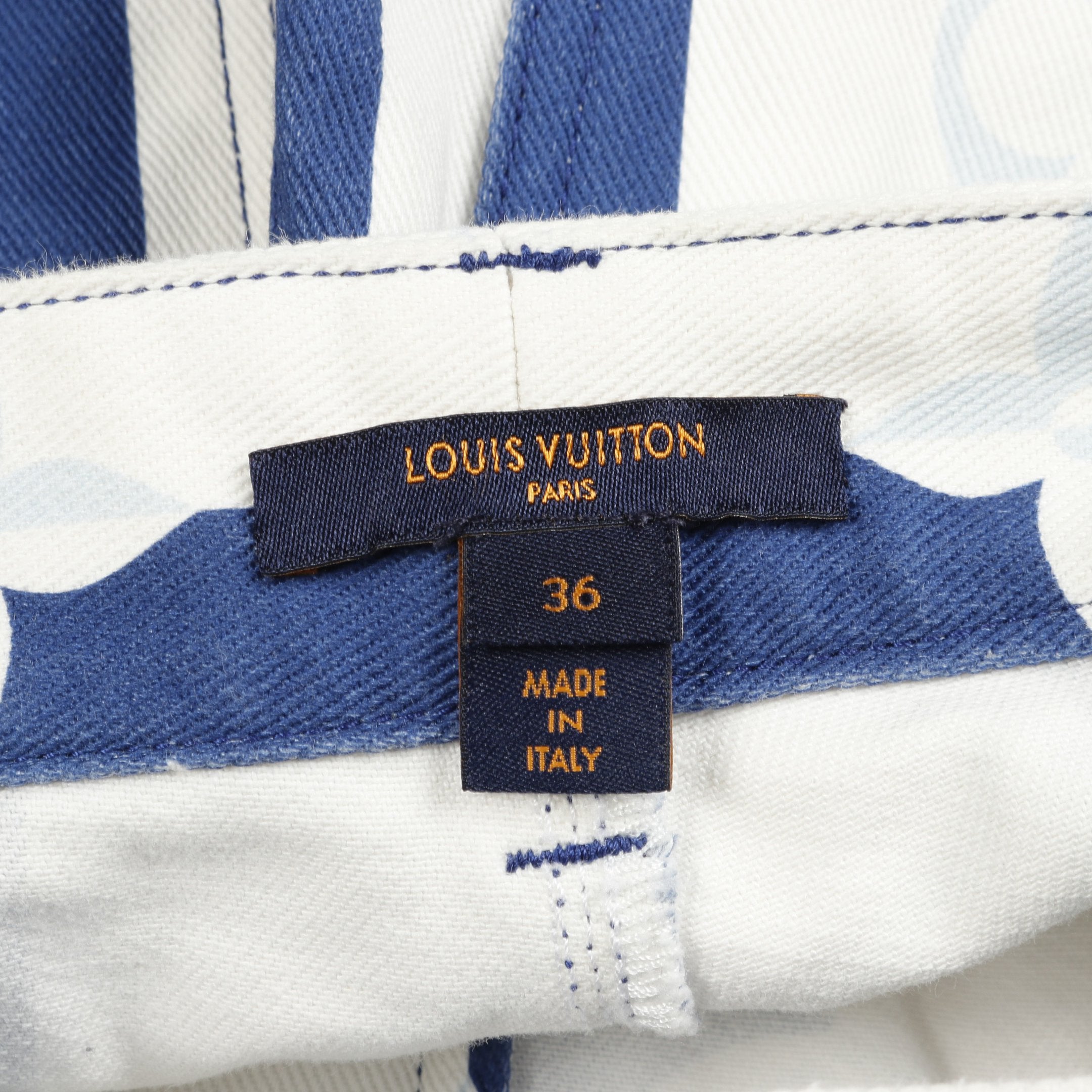 LOUIS VUITTON ライトブルーストレートデニム モノグラム デニムパンツ ストライプ コットン ホワイト ネイビー