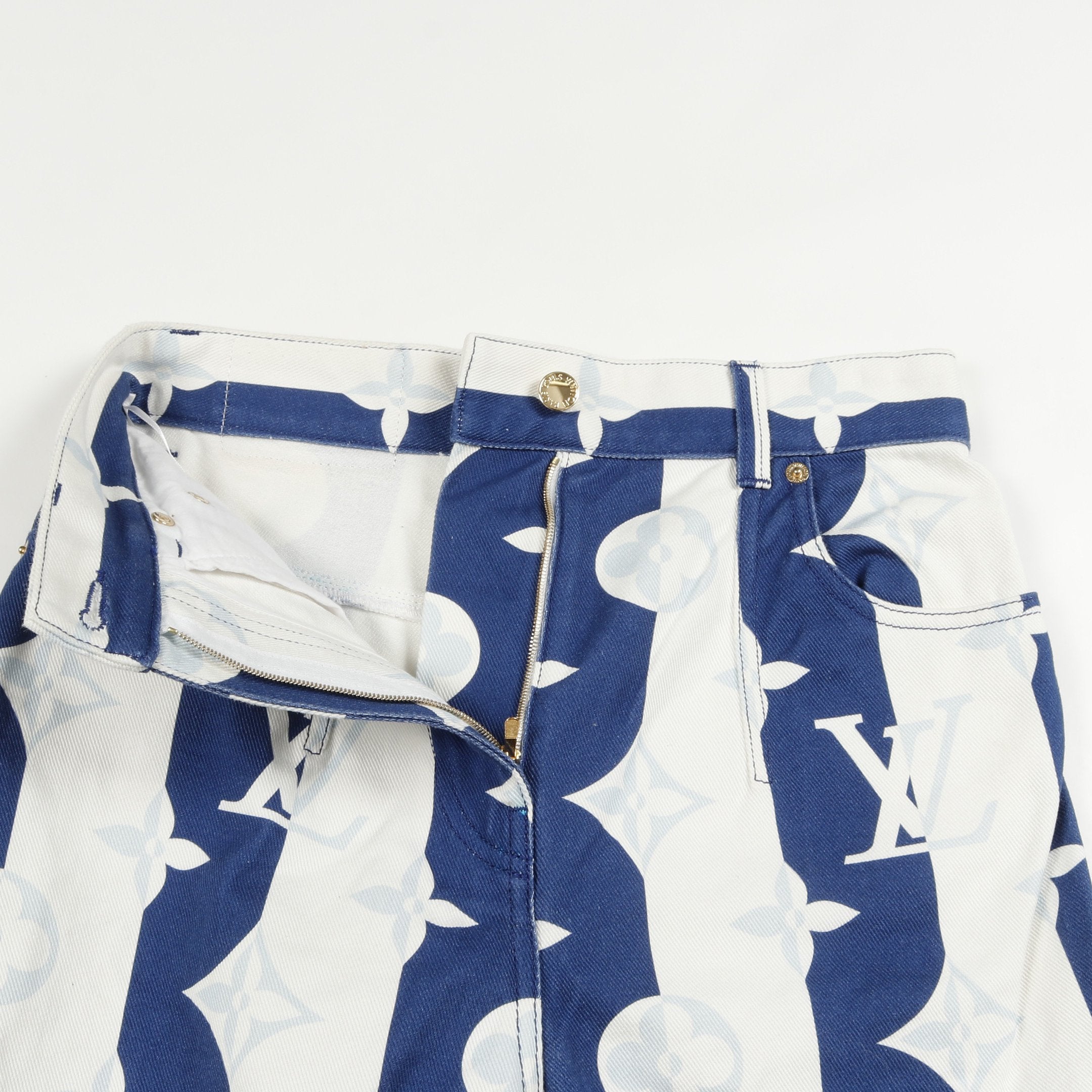 モノグラム デニムパンツ ストライプ コットン ホワイト ネイビー