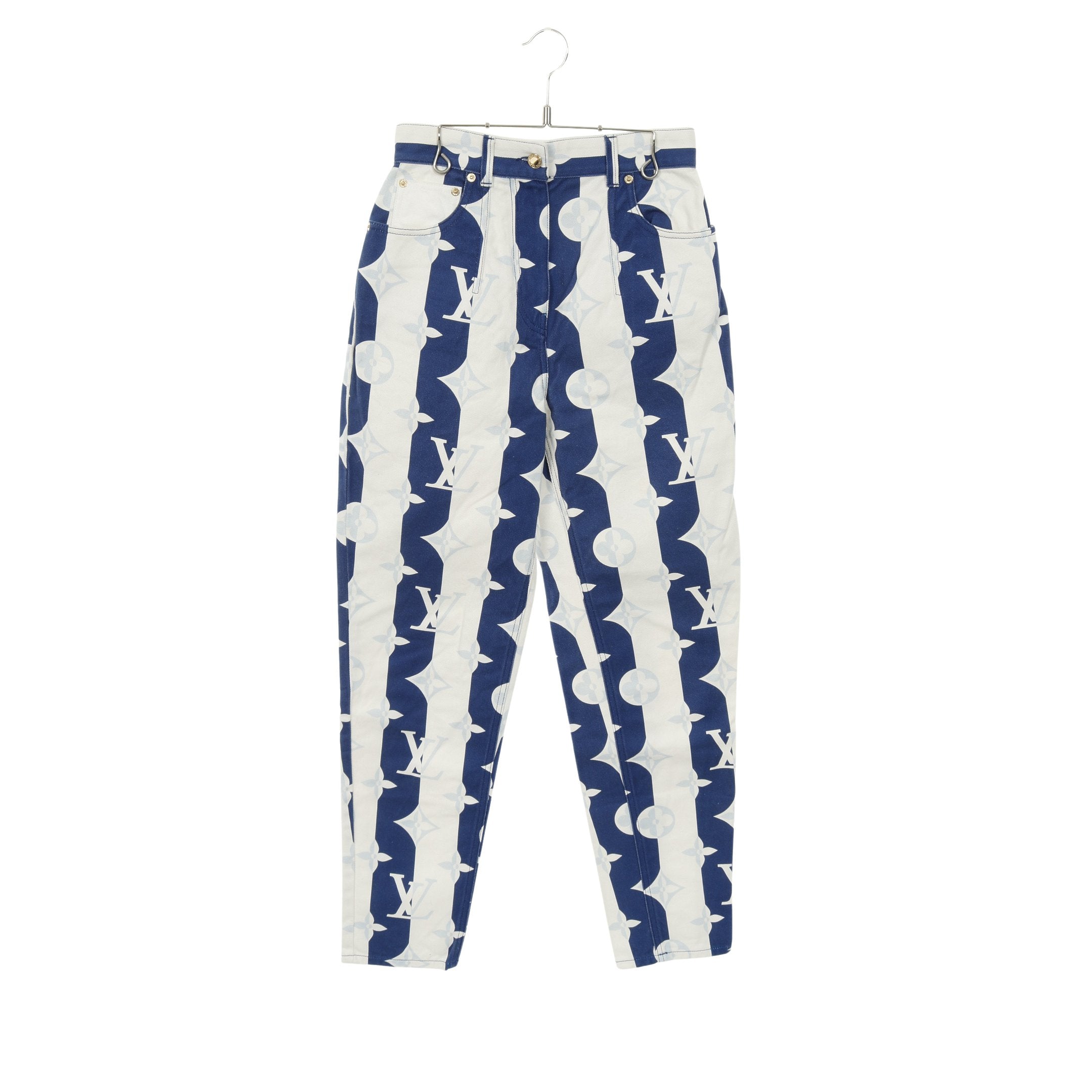 モノグラム デニムパンツ ストライプ コットン ホワイト ネイビー
