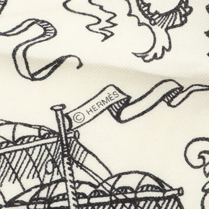 カレジェアン カレ140 Tatouages Marins スカーフ ショール カシミヤ シルク ホワイト ブラック エルメス 財布・小物 HERMES