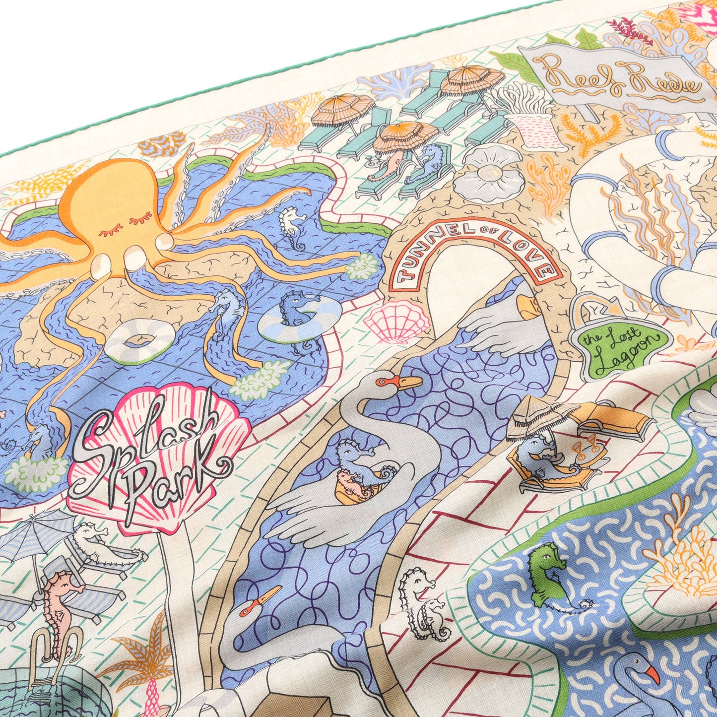 カレジェアン カレ140 SPLASH PARK スカーフ ショール カシミヤ シルク ベージュ グリーン マルチカラー エルメス 財布・小物 HERMES