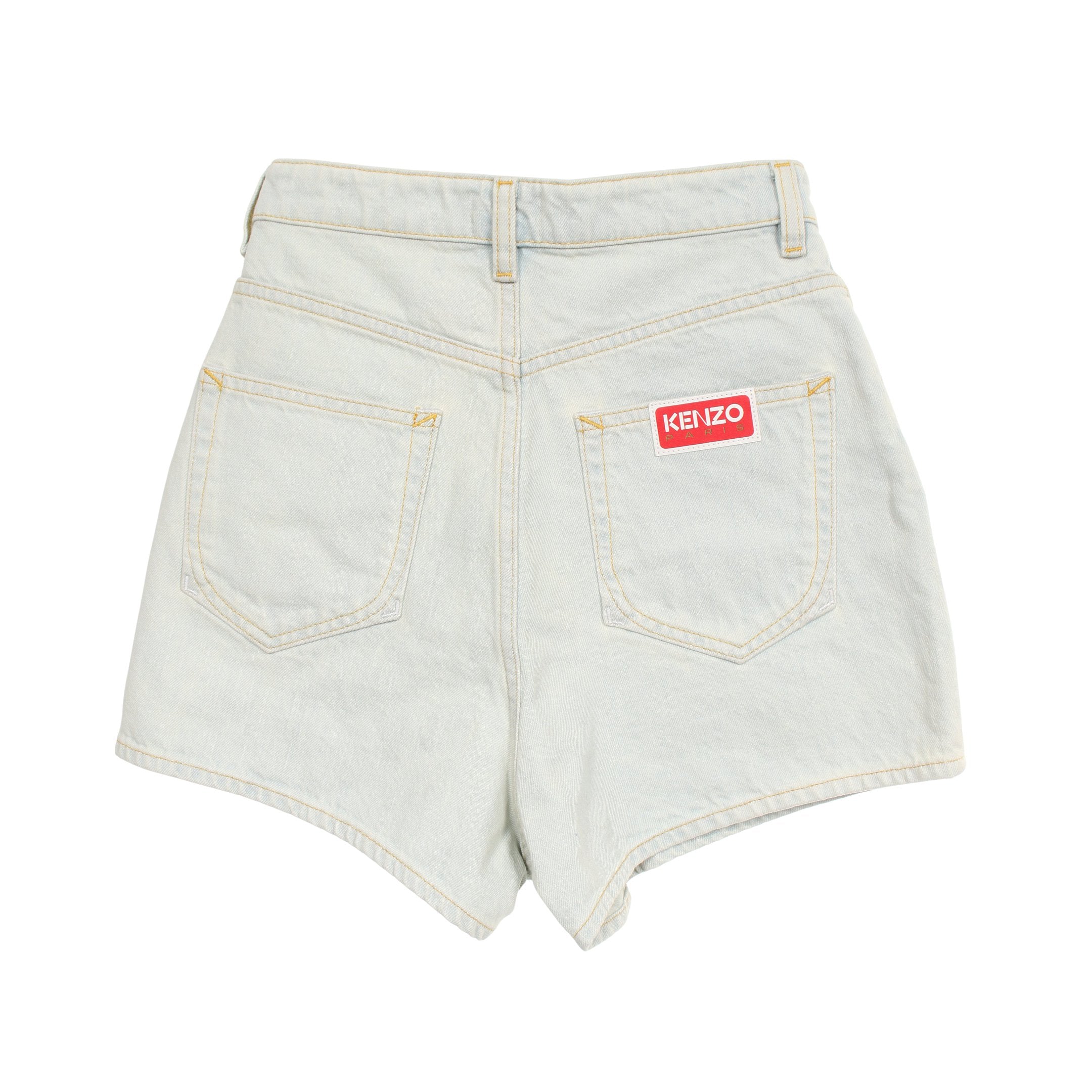 ショート デニムパンツ フラワーパッチ コットン ライトブルー