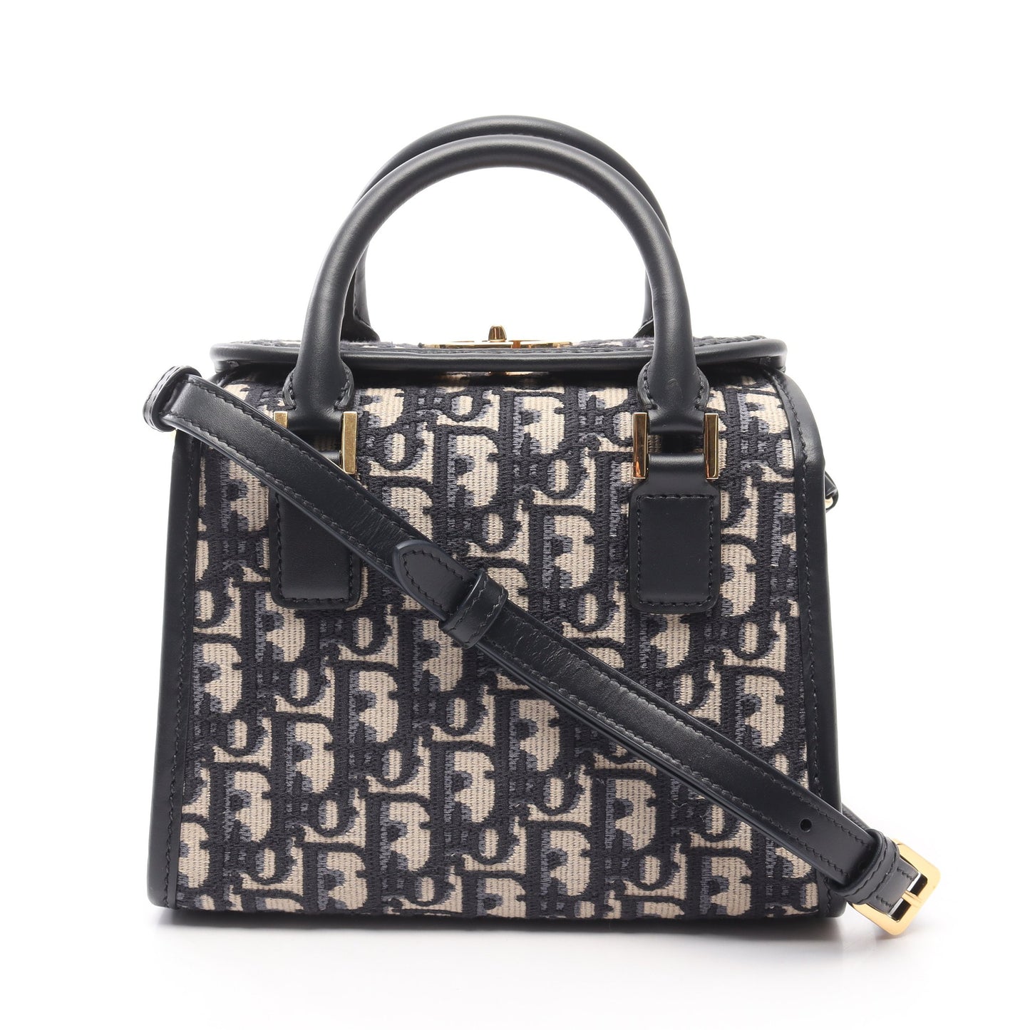 オブリーク ミニボストンバッグ キャンバス レザー ベージュ ネイビー 2WAY クリスチャンディオール バッグ Christian Dior