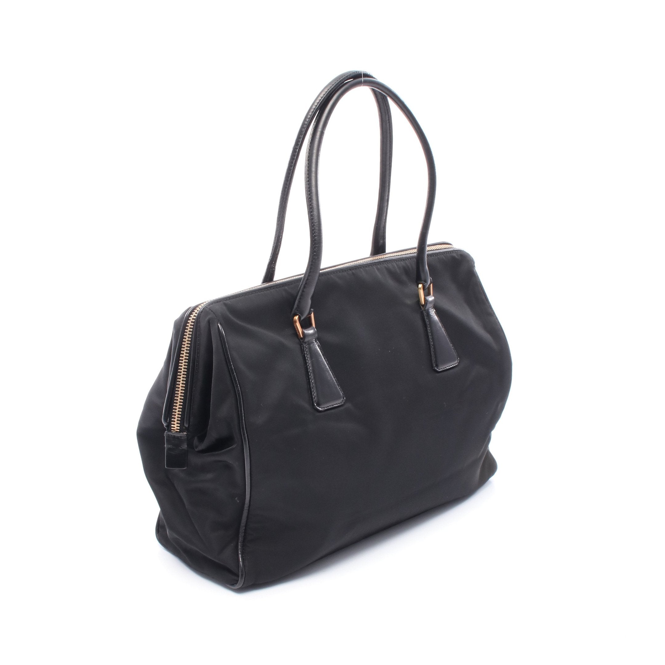 Re-Nylon ハンドバッグ トートバッグ ナイロン レザー ブラック