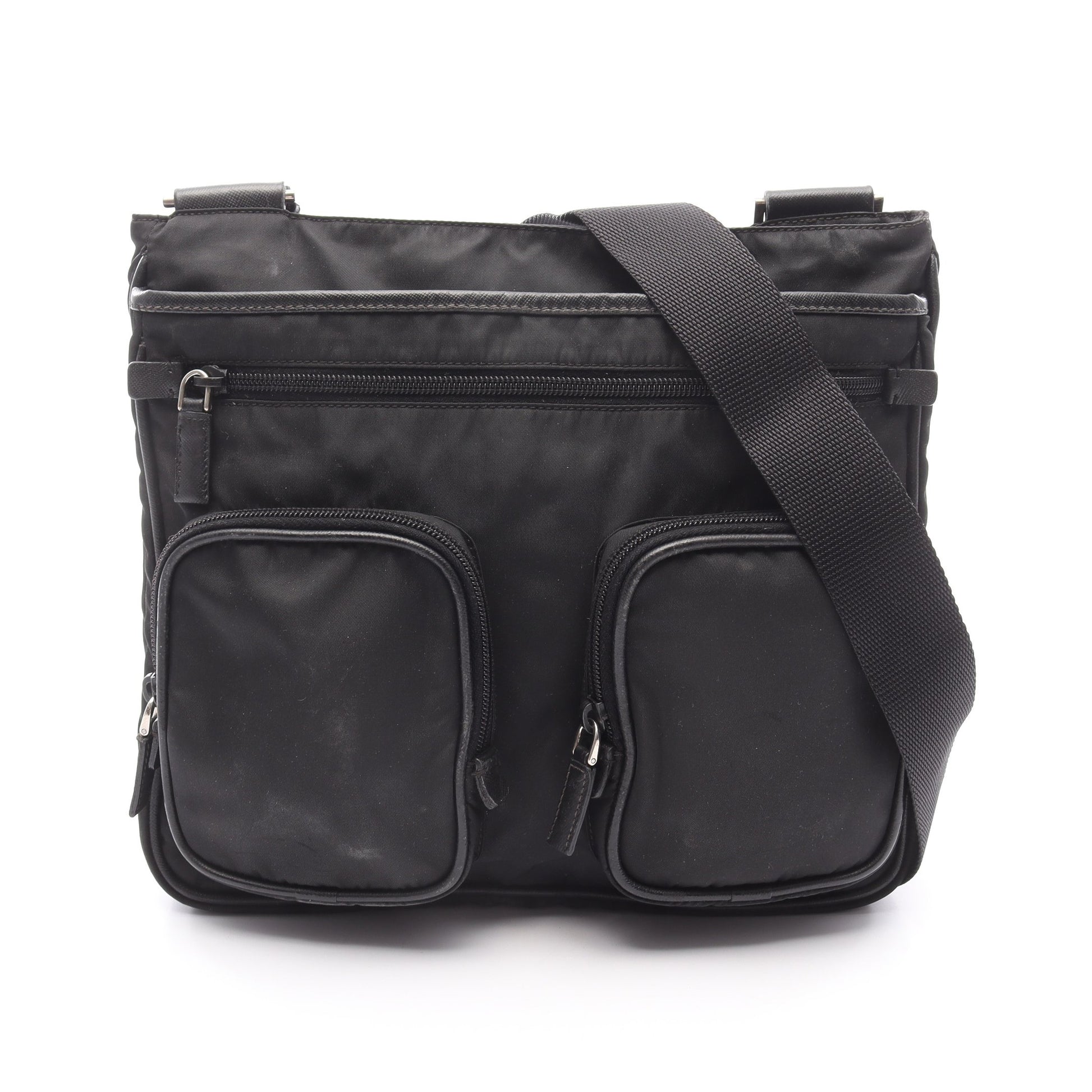 Re-Nylon ショルダーバッグ ナイロン サフィアーノレザー ブラック プラダ バッグ PRADA