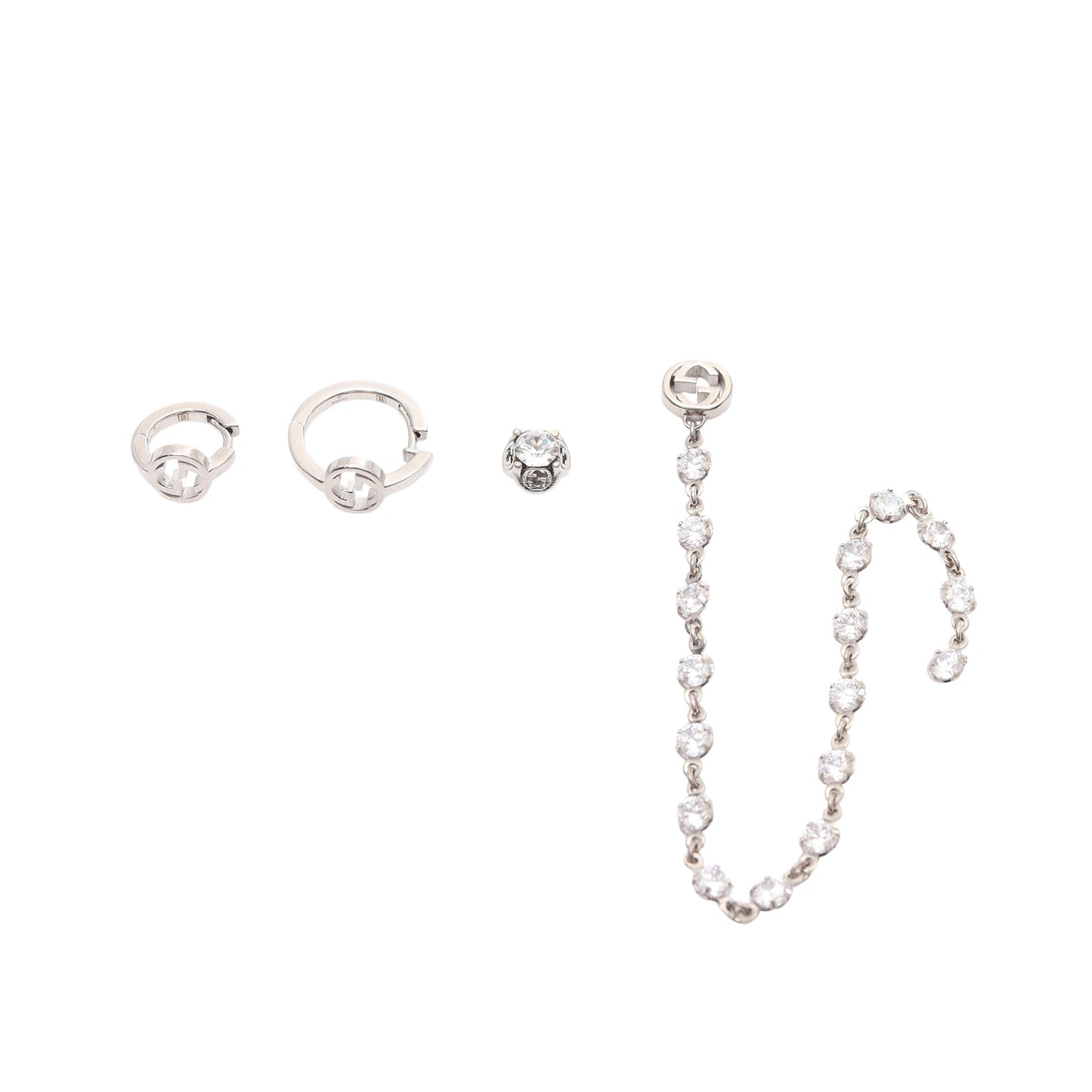 インターロッキングG ネイルピアス ネイルアクセサリー チャーム ラインストーン シルバー クリア 4点セット グッチ アクセサリー GUCCI