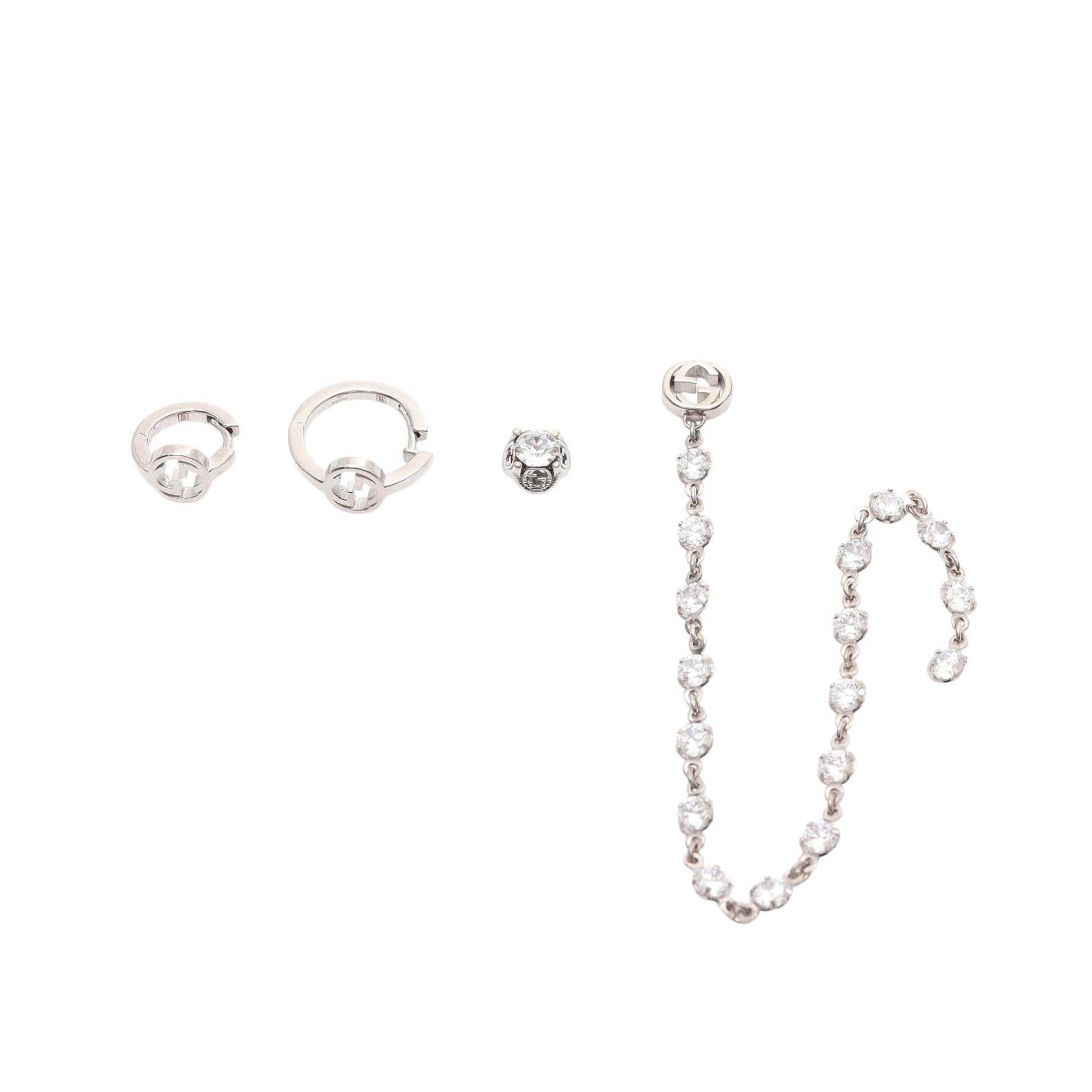 インターロッキングG ネイルピアス ネイルアクセサリー チャーム ラインストーン シルバー クリア 4点セット グッチ アクセサリー GUCCI