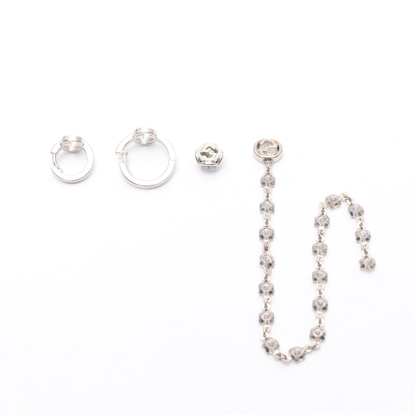 インターロッキングG ネイルピアス ネイルアクセサリー チャーム ラインストーン シルバー クリア 4点セット グッチ アクセサリー GUCCI