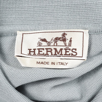 H刺繍 ポケット付き 鹿の子 ポロシャツ コットン ブルーグレー エルメス トップス HERMES