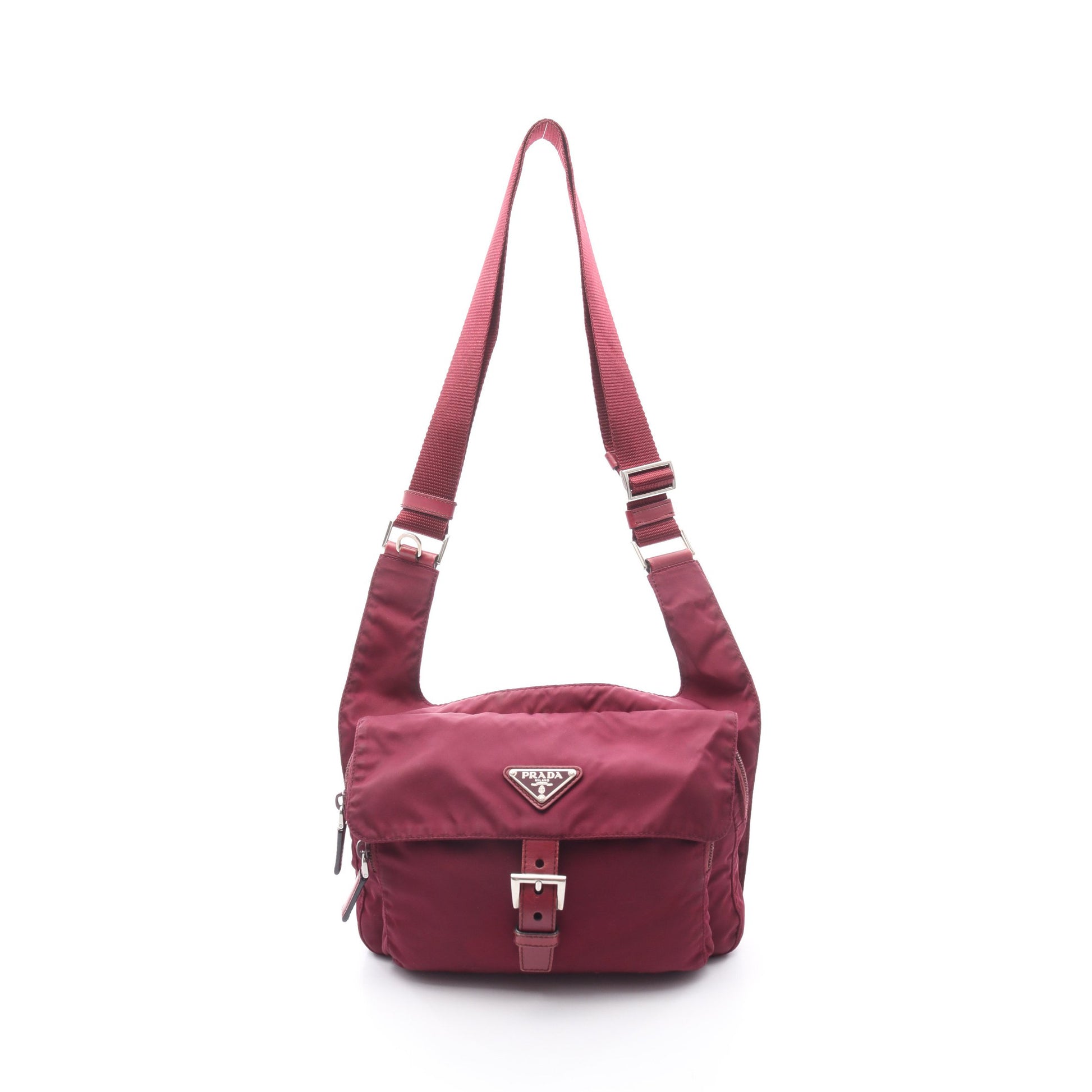 ショルダーバッグ ナイロン レザー ボルドー 三角プレート プラダ バッグ PRADA