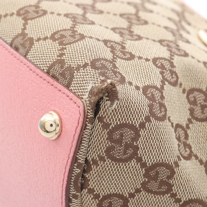 GGキャンバス ハンドバッグ トートバッグ キャンバス レザー ベージュ ピンク グッチ バッグ GUCCI