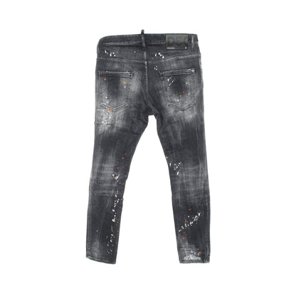 SUPER TWINKY JEAN デニムパンツ コットン ブラック ペイント加工 ダメージ加工 ディースクエアード ボトムス DSQUARED2